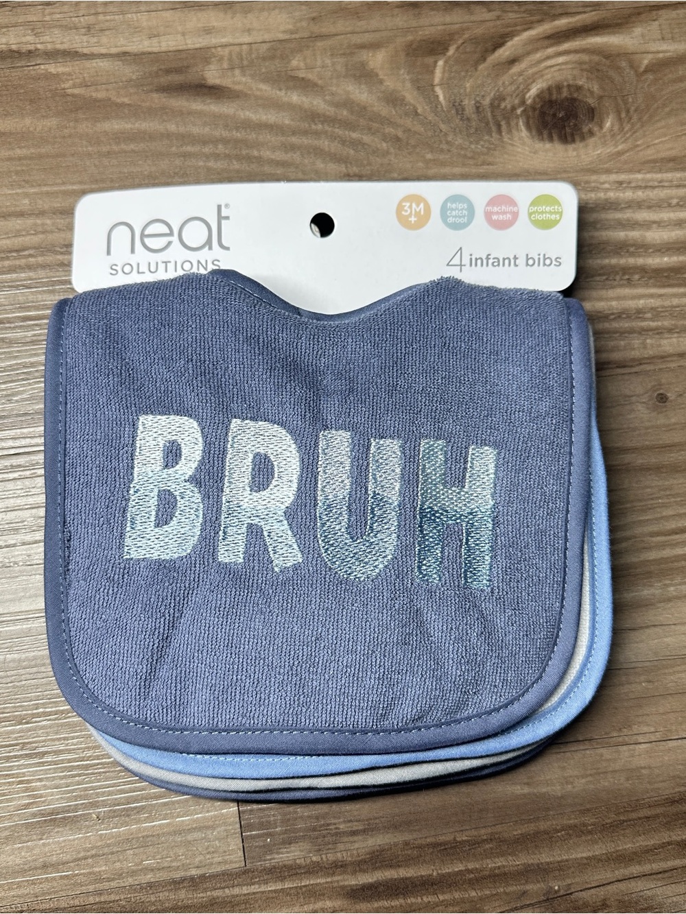 Neat Solutions Blue Infant Bib Set - 'BRUH' Embroidered Pack
